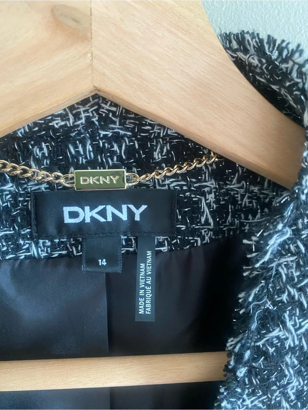 Dkny Black‎ and White Plaid Double-Breasted Open Blazer